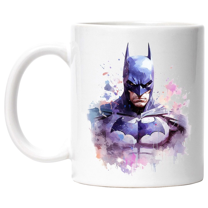 Cana Cu DC, Batman, Supererou, Costum, Liliac, Personaj Fictiv, Multicolor 330 ml, Ceramica cu Maner Alb