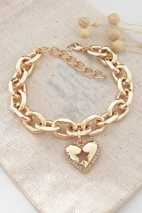 Atelier Miu, Bratara din lant cu talisman inima, Auriu