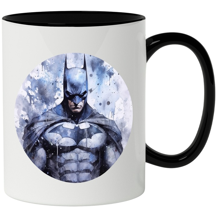 Cana Cu Batman, DC, Supereroi, Cerc, Costum, Justitiar, Multicolor 330 ml, Ceramica cu Maner Negru