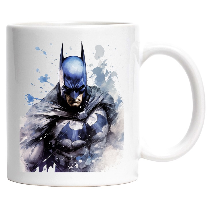Cana Cu Batman, Supereroi, DC, Costum, Liliac, Personaj Fictiv, SF, Multicolor 330 ml, Ceramica cu Maner Alb