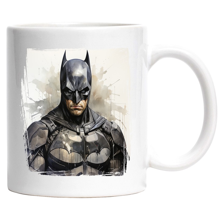 Cana Cu Batman, Patrat, Portret, Costumatie, DC, Supererou, Multicolor 330 ml, Ceramica cu Maner Alb