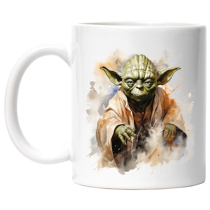Cana Cu Star Wars, Jedi, Yoda, Personaj, Iubitori De Filme SF, Multicolor 330 ml, Ceramica cu Maner Alb