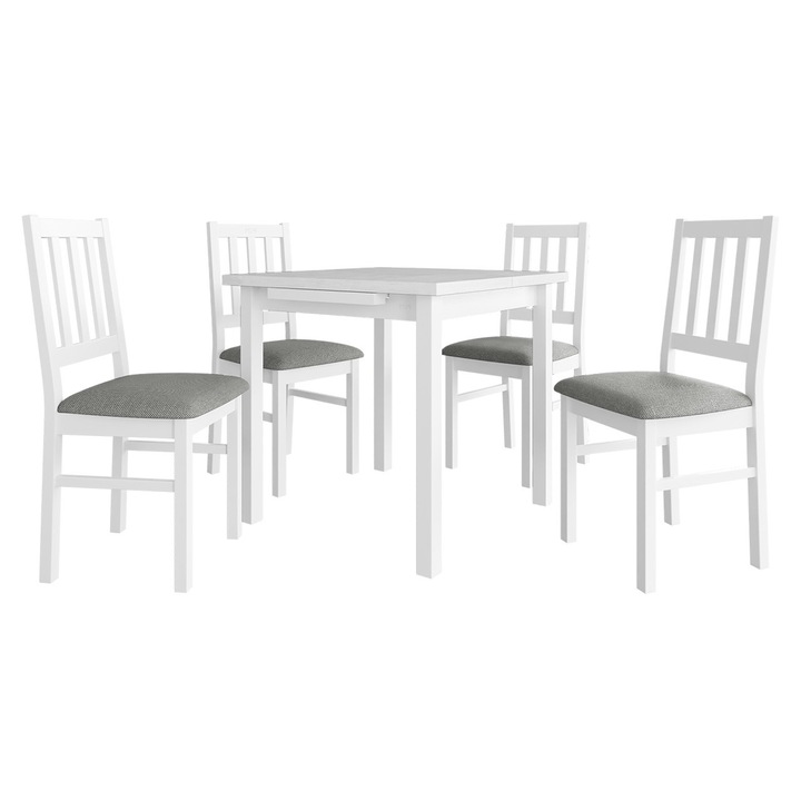 Set mobila bucatarie AL09, Masa extensibila Eliot 80x80/110 VII cu 4x Scaun Dalem IV, MIRJAN 24, alb / gri deschis