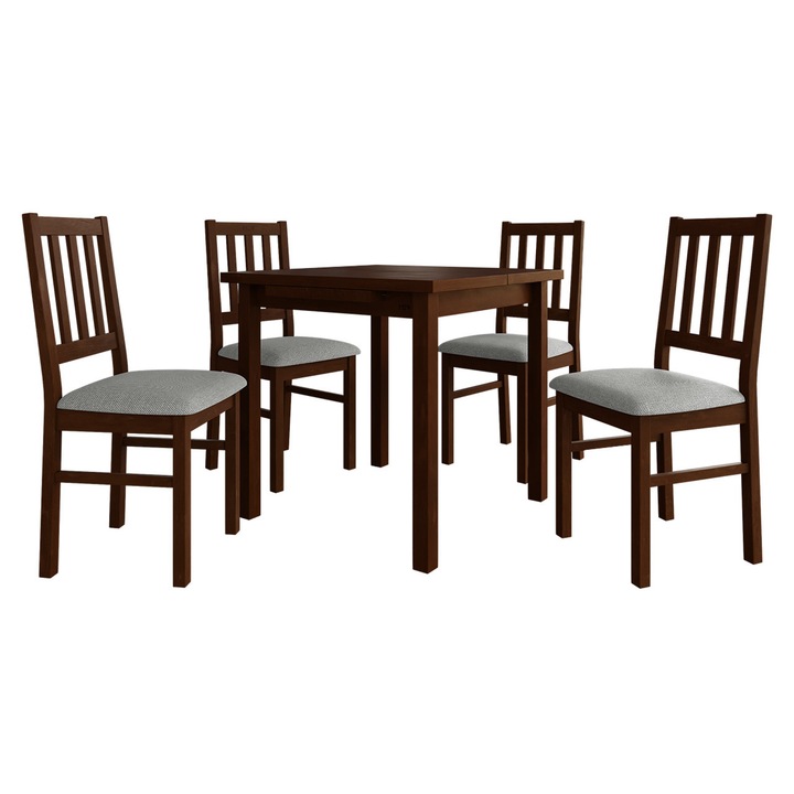 Set mobila bucatarie AL09, Masa extensibila Eliot 80x80/110 VII cu 4x Scaun Dalem IV, MIRJAN 24, nuc / gri deschis