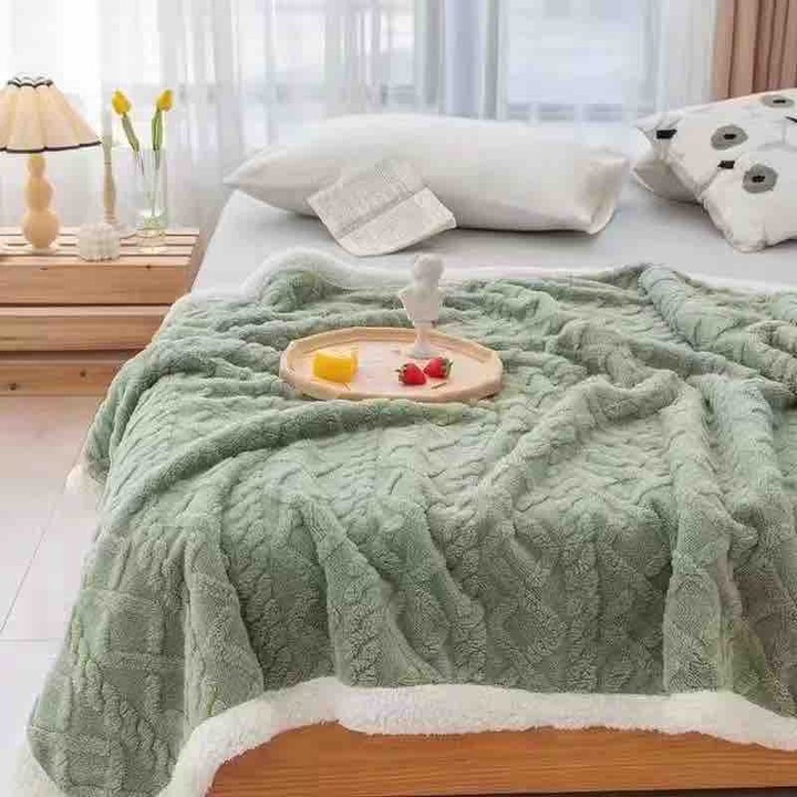Одеяло Jojo Home, За двойно легло, С косъм, Модел Tricot, Uni, 200x230см, Зелен