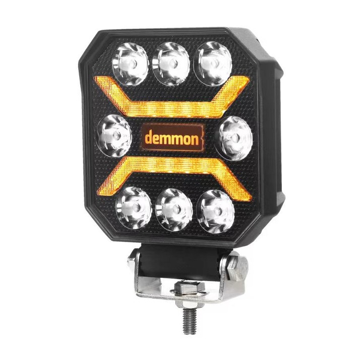 Led halogen pentru camioane tractor, roll bar, ATV, jeep, utilaje agricole, alb si galben portocaliu, 10 x 110 x 37 mm E-mark E9, 27W 12-24V