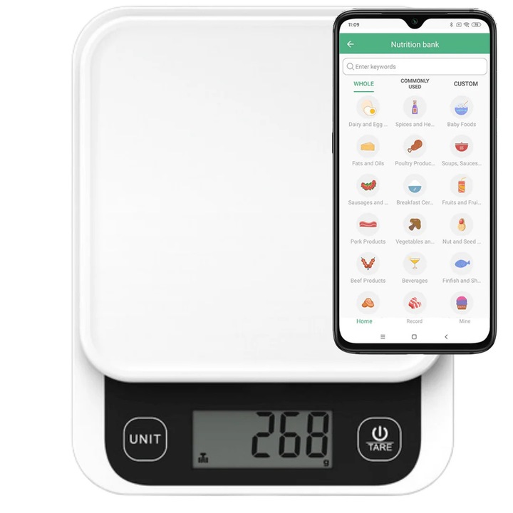 Cantar de bucatarie inteligent Vitality Lab™ Diet Pal, 24 indici nutritionali mancare, calculator calorii, proteine, grasimi, carbohidrati, colesterol, calcul calorii zilnic, aplicatie IOS/Android, integrare Apple Health & Fitbit, alimentatie sanatoasa