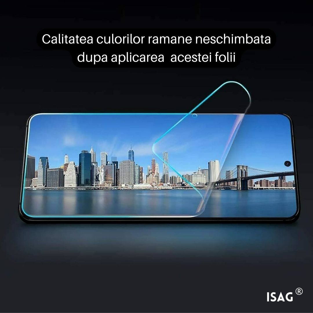 Folie de protectie ecran din silicon, TPU, Perfect fit, compatibila cu Samsung Galaxy S21 Ultra, acopera tot ecranul, transparenta, ISAG