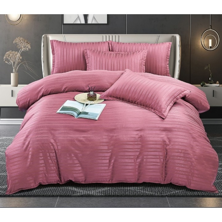 Спално бельо, Jojo Home, Луксозна дамаска, 6 части, 230x250см, Розово