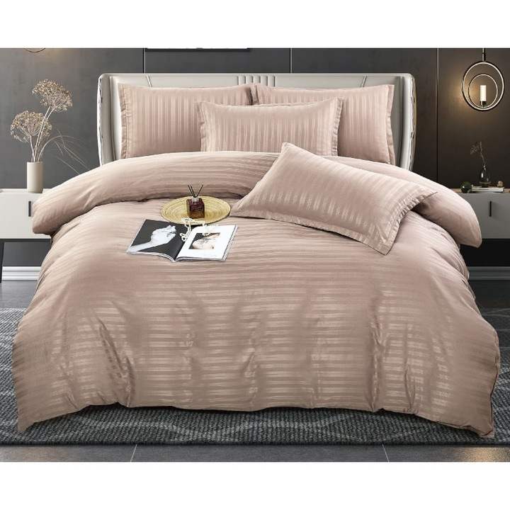 Двойно спално бельо, Jojo Home, Луксозен Дамаск, 6 части, 2 лица, 230x250см, Бежово