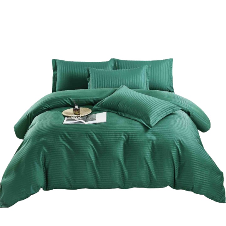 Двойно спално бельо, Jojo Home, Дамаск с ластик, 6 части, 2 лица, 230x250 см, Emerald Green