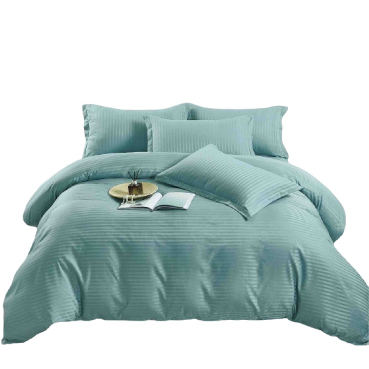Спално бельо за двама Jojo Home, Дамаск с ластик, 6 части, 2 лица, 230x250 см, Duck Egg Green