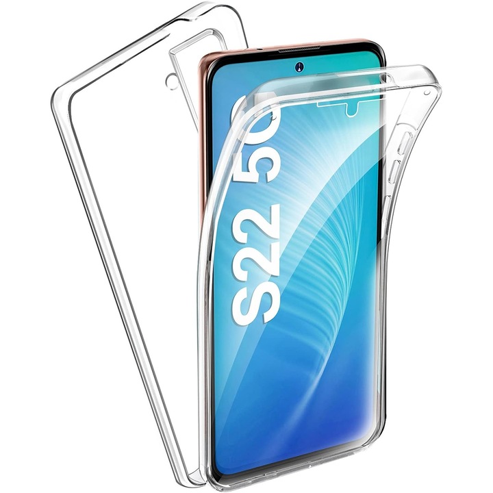 Samsung Galaxy S22 kompatibilis elülső és hátsó védőburkolat, ISAG® szilikonból és műanyagból, 360 fokos védelem