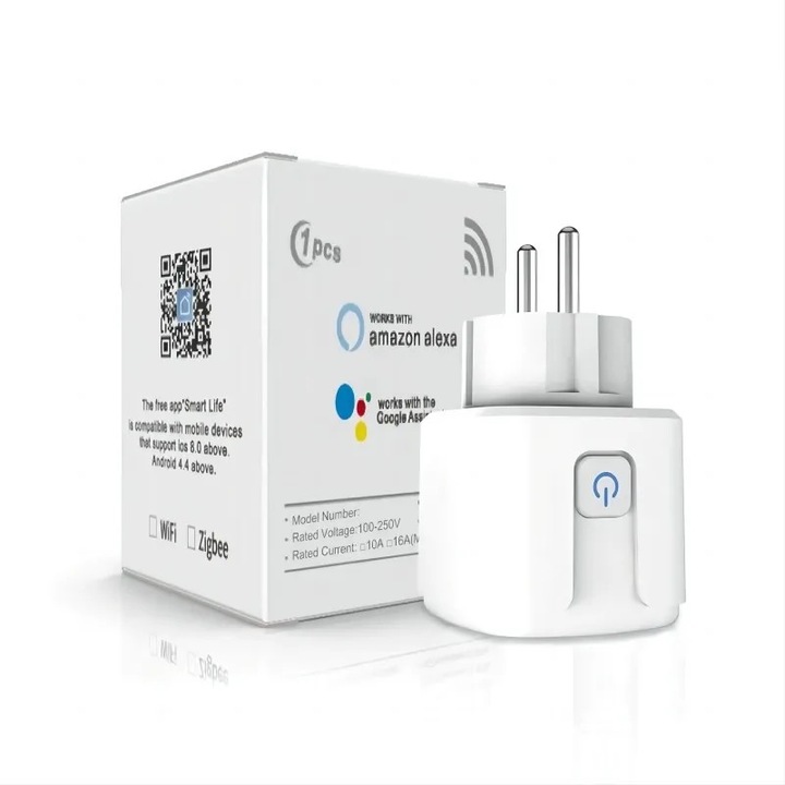 Контакт, безжичен, следене на консумацията на енергия, таймер, съвместим с Alexa и Google Home