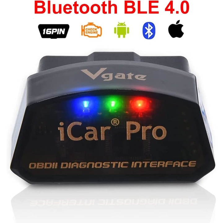 OBD2 скенер Jormftte iCar Pro Bluetooth 4.0, ELM327 V2.3, съвместим с Android/iOS, диагностика на двигателя, 12V