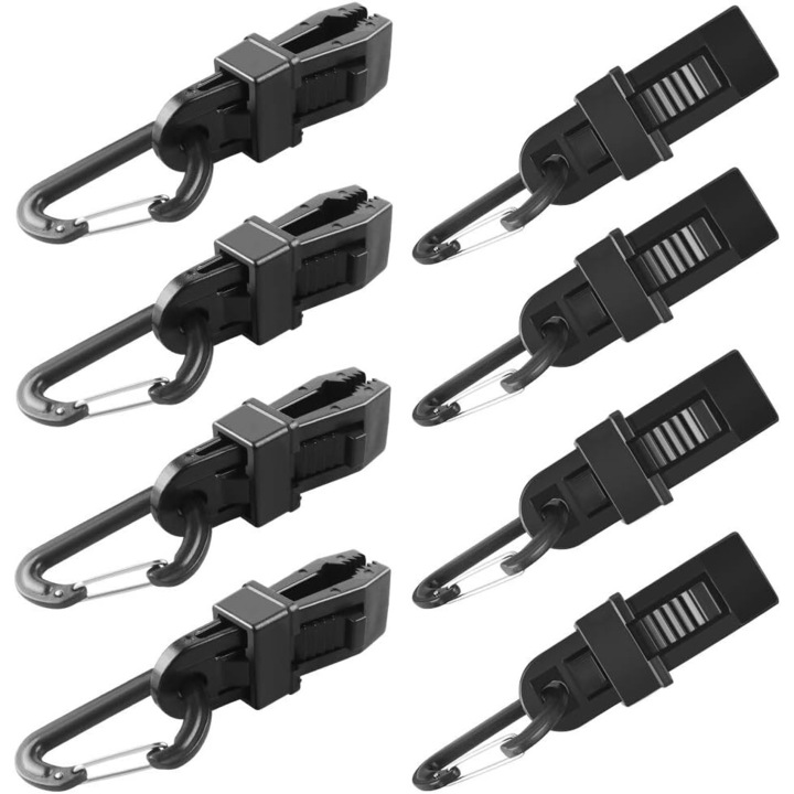 Комплект от 8 щипки за палатка, Jormftte, 8,5 x 3 cm, черни