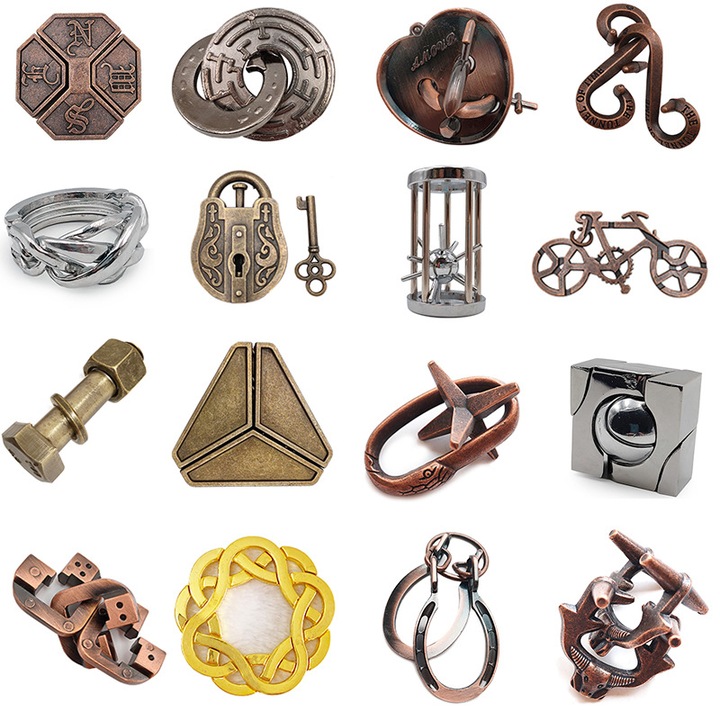 Puzzle Magic Lock, Jucarii Interactive, 9 Elemente, Aurie, pentru Copii si Adulti