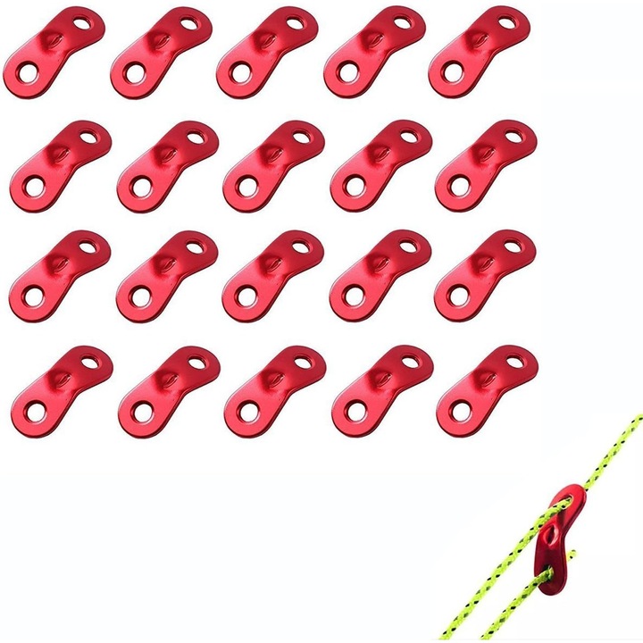Комплект 20 обтегача за палатка, QttvbTna, Алуминий, Червен
