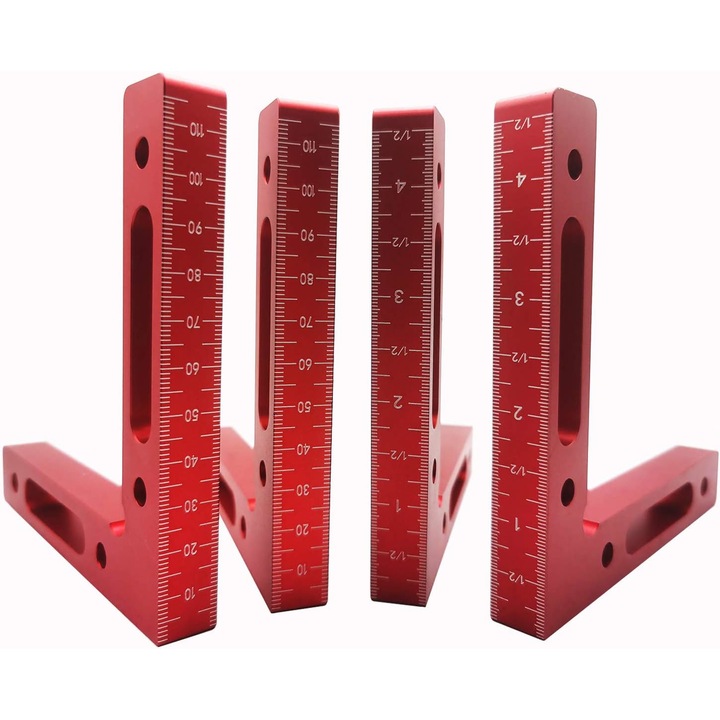 4 db pozicionáló vonalzó készlet, 90 fokos, QttvbTna, alumínium, 4,7x4,7 hüvelykes, piros