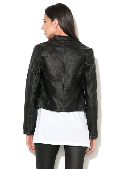 BRAVE SOUL Jacheta neagra de piele sintetica fara inchidere Elephant 10