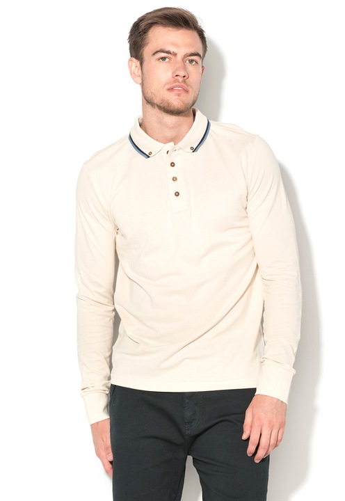 BRAVE SOUL Bluza polo ecru din pique cu garnituri albastre Kennedy XL