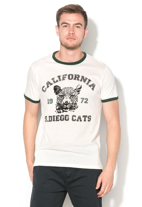 BRAVE SOUL Tricou alb unt cu imprimeu si garnituri verde feriga Diego XL