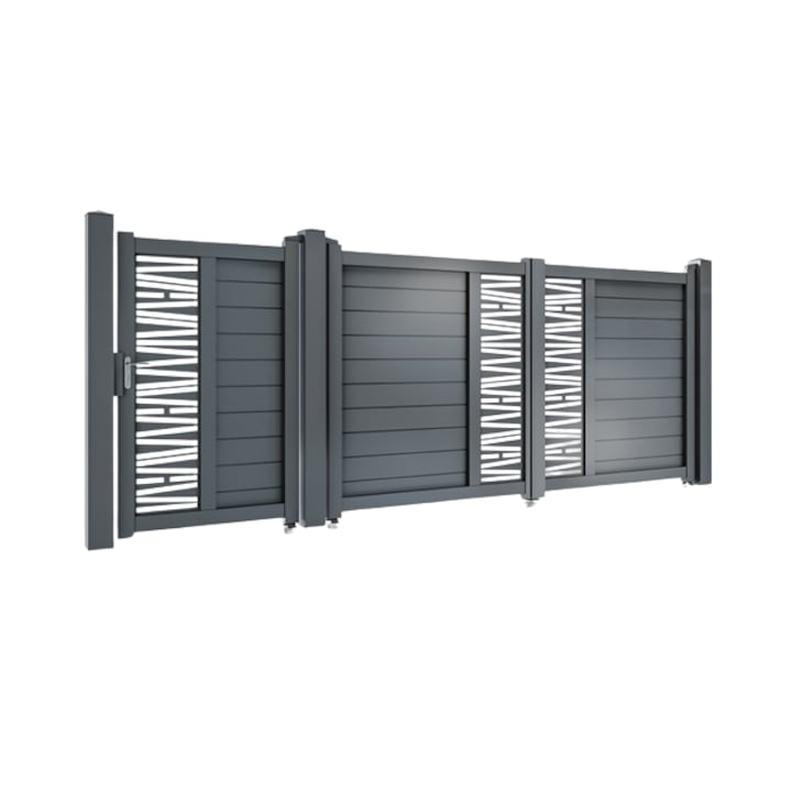 Set porti metalice din aluminiu, prefabricate, model Poseidon, Poarta Poseidon, 3500mm lungime, 1800mm inaltime + Poarta Poseidon pietonala, 900mm lungime, 1800mm inaltime