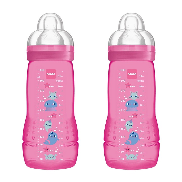 Set 2 Biberoane, MAM, Easy Active, 330ml, 4 luni
