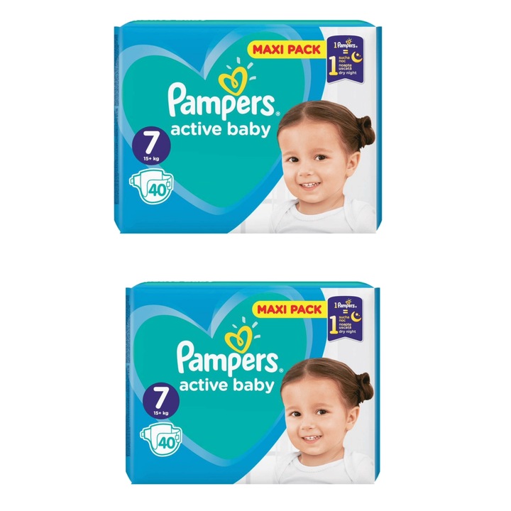Scutece Pampers Active Baby, No.7, 15+kg, 80 bucati, Maxi Pack, set 2x40 buc.