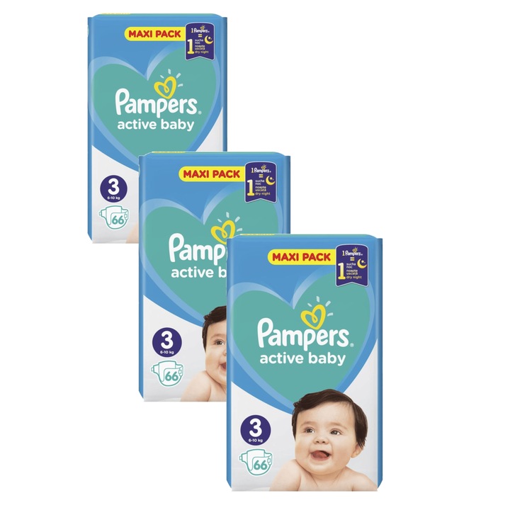 Set 3 pachete scutece Nr.3, Pampers, 6-10kg, 198 bucati