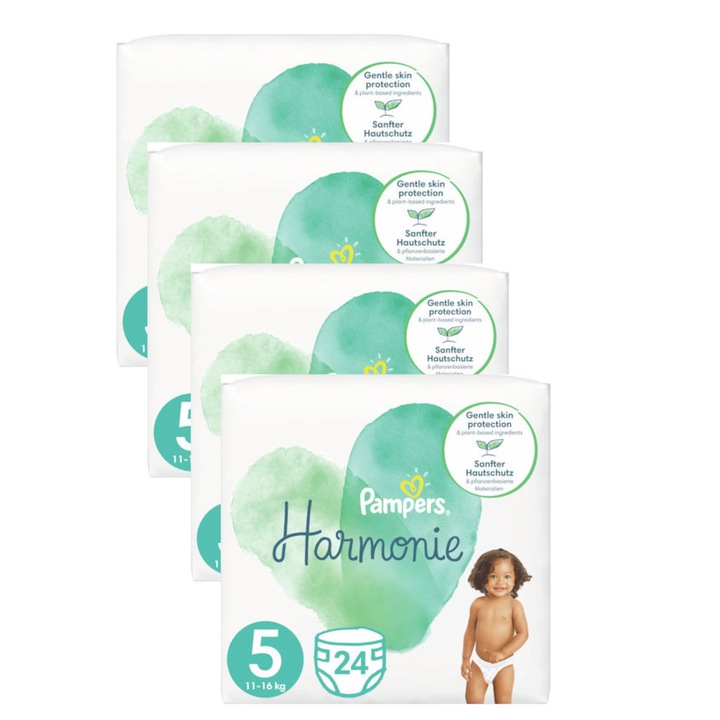Set 5 pachete scutece, Pampers, Nr. 5, 11-16kg, 96 de bucati
