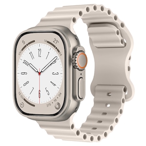 Curea compatibila Apple Watch, pentru Ultra, Ultra 2, SE, 9/8/7/6/5/4/3/2/1 - 42/44/45/49MM, Silicon Moale, Ocean Band, LUVLU™, Starlight