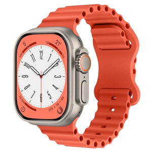 Curea Silicon LUVLU™, compatibila cu Apple Watch Ultra/SE/8/7/6/5/4/3/2/1 - Display 42/44/45/49MM Inchidere Tip Fluture, Reglabila, Confortabila si Usoara, Ocean Band, Orange