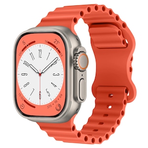 Curea Silicon LUVLU™, compatibila cu Apple Watch Ultra/SE/8/7/6/5/4/3/2/1 - Display 42/44/45/49MM Inchidere Tip Fluture, Reglabila, Confortabila si Usoara, Ocean Band, Orange