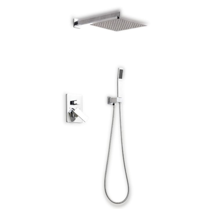 Sistem de dus cu baterie incastrata, para patrata 30 x 30 cm, fabricat integral din metal de inalta calitate, 2 functii de curgere, dus mobil, set de dus complet, QUAL BRAND