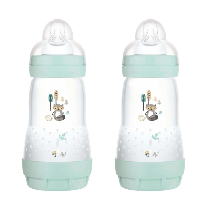 Set 2 biberoane, MAM, Plastic, Cu tetina din silicon, 2 luni, 260ml, Transparent