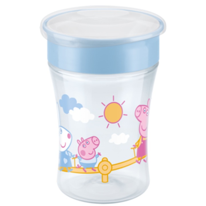 Cupa Magica, NUK, Polipropilena, Cu capac, Peppa Pig, 8 luni+, 230ml