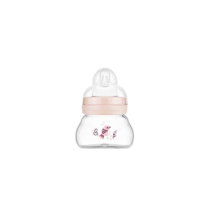 Biberon, MAM, Sticla, Cu tetina de silicon, 0 luni, 90 ml, Transparent
