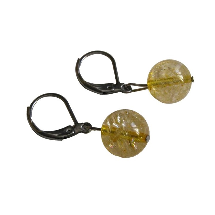 Citrin 1 golyós, biztonsági fülbevaló nemesacél, 10 mm, nikkelmentes, ásvány, sárga