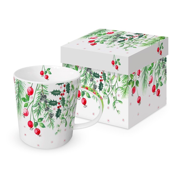 Cana cadou din portelan pentru ceai si cafea ‘Ajun de Craciun’, 350 ml