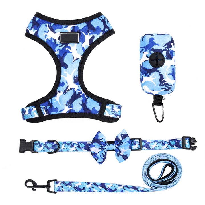 Set Ham, Lesa, Zgarda si Portofel pungi pentru caini, L, Albastru