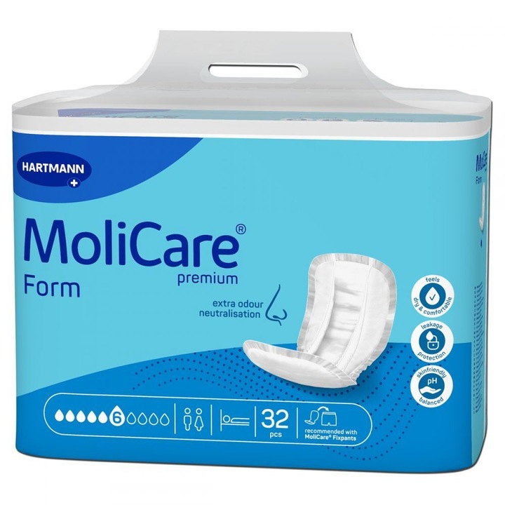 Absorbante pentru incontinenta, Hartmann, Molicare Premium Form, 6 picaturi, hipoalergenice, 32 buc