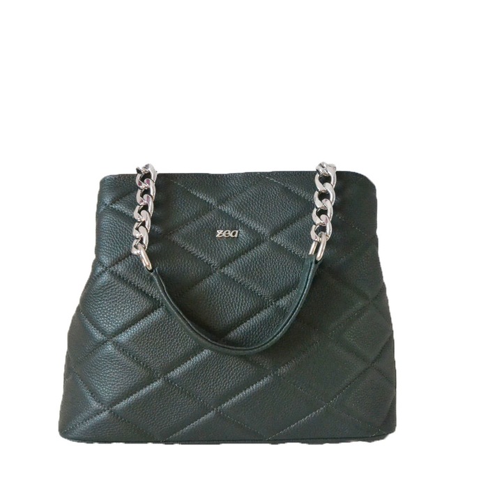 Geanta Dama, Zea, Casual, Verde Matlasat, Cusut manual, Piele Naturala, maner cu Lant, vm268n