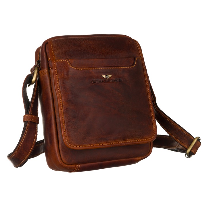 Férfi táska, természetes bőr, barna, Peterson, 20 x 16 x 5 cm