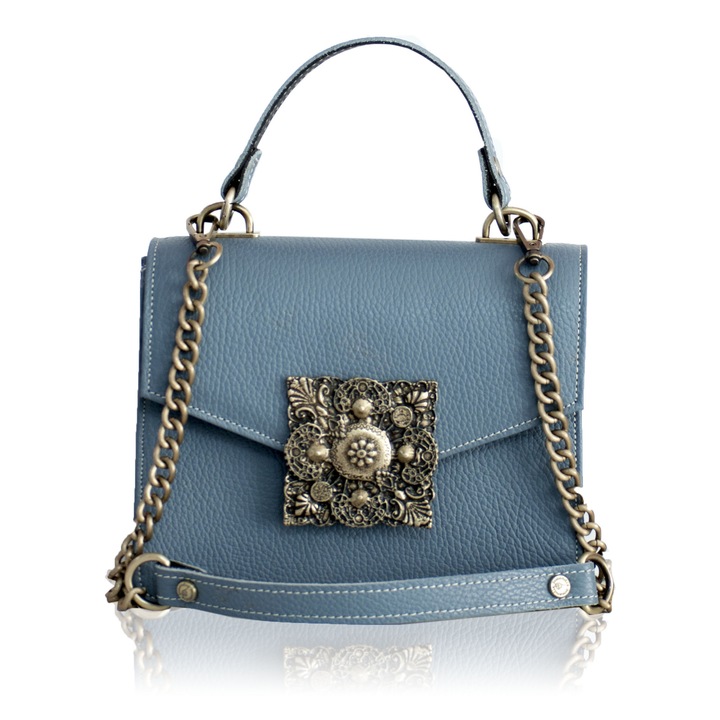 Dahlia táska, francia kék, természetes bőrből