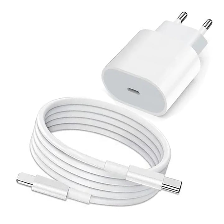 Зарядно PriStyle®, За iPhone 15 / 15 Pro / 15 Pro Max, Бързо зареждане 20W, USB C, Бяло