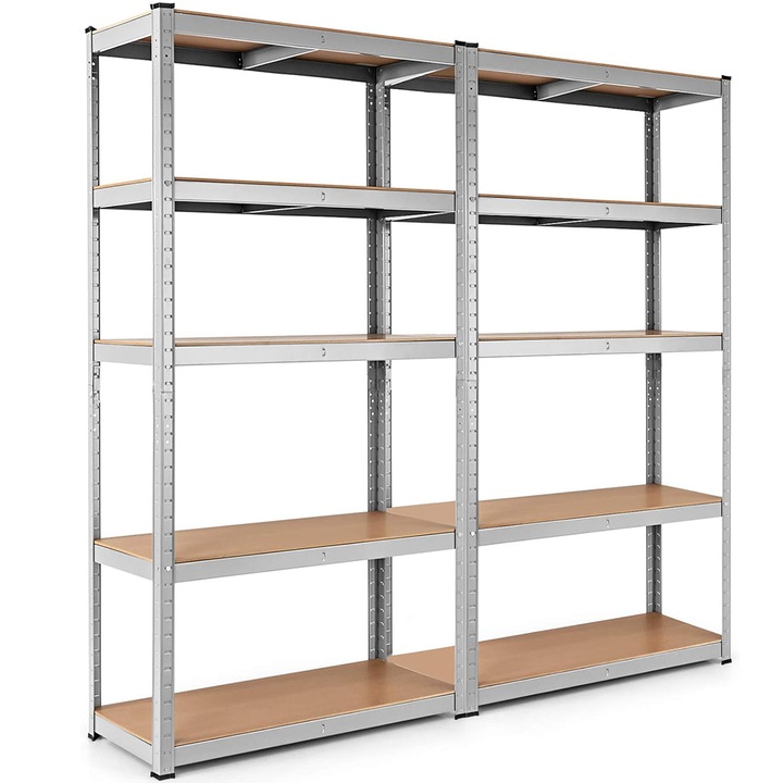 Raft dublu Premium 1800x1600x350 mm (HxLxl), otel galvanizat cu 5 polite MDF, 1750 kg, montaj fara surub, PLUS