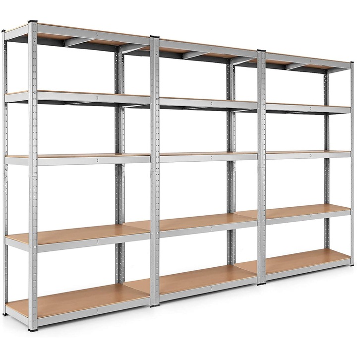 Raft triplu Premium 1800x2700x300 mm (HxLxl), otel galvanizat cu 5 polite MDF, 2625 kg, montaj fara surub, PLUS