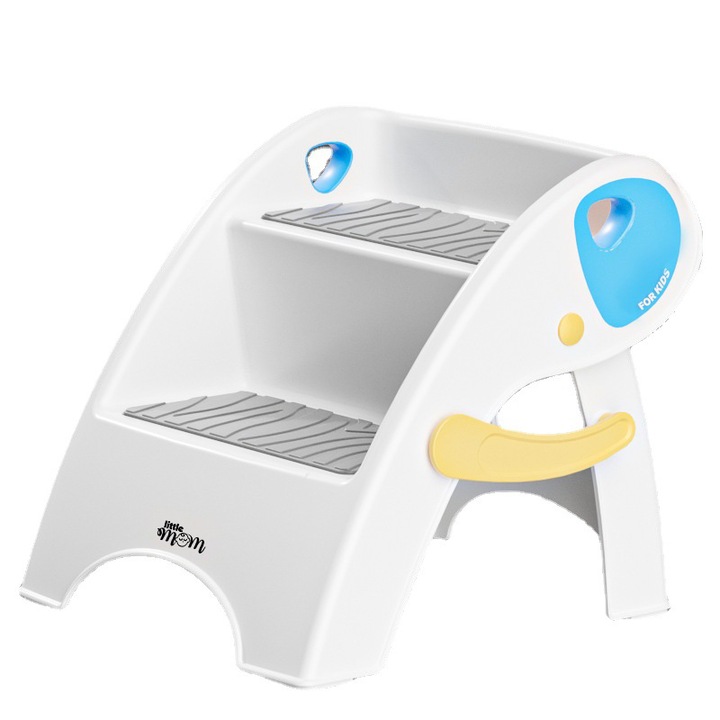 Inaltator Little Mom For Kids Blue pliabil, cu doua trepte, picioare antiderapante, dimensiuni 39.2 x 38.6 x 36.2 cm