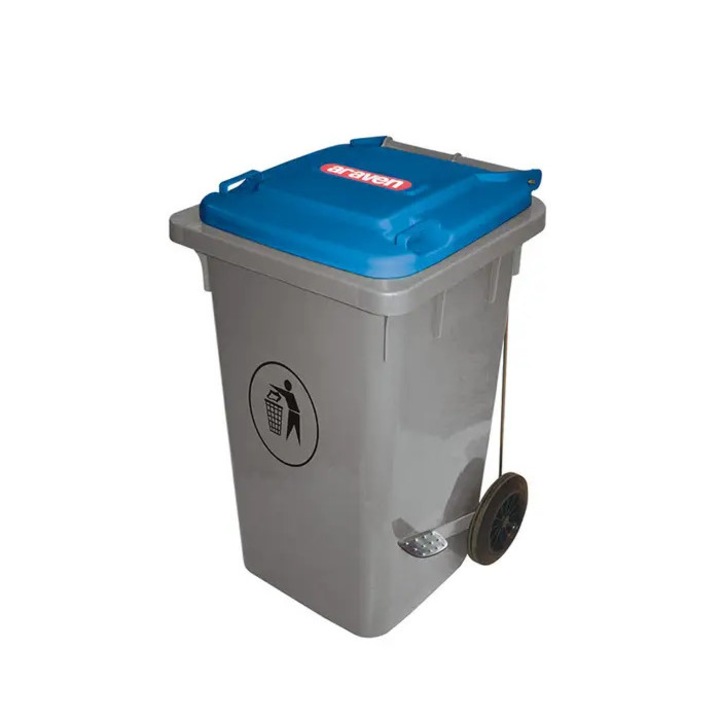 Pubela de gunoi, din plastic, cu capac albastru, capacitate 100 litri